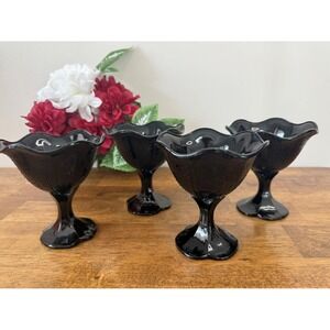 Vintage Black Amethyst Glass‎ Pedestal Dessert Compote Sherbet Dishes – Set of 4
